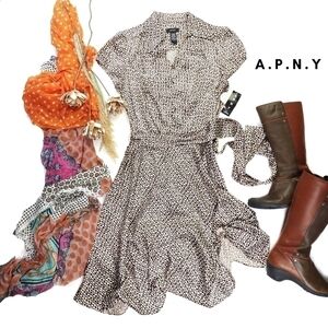 New A.P.N.Y. Brown White Patterned Satin Dress Sz 12